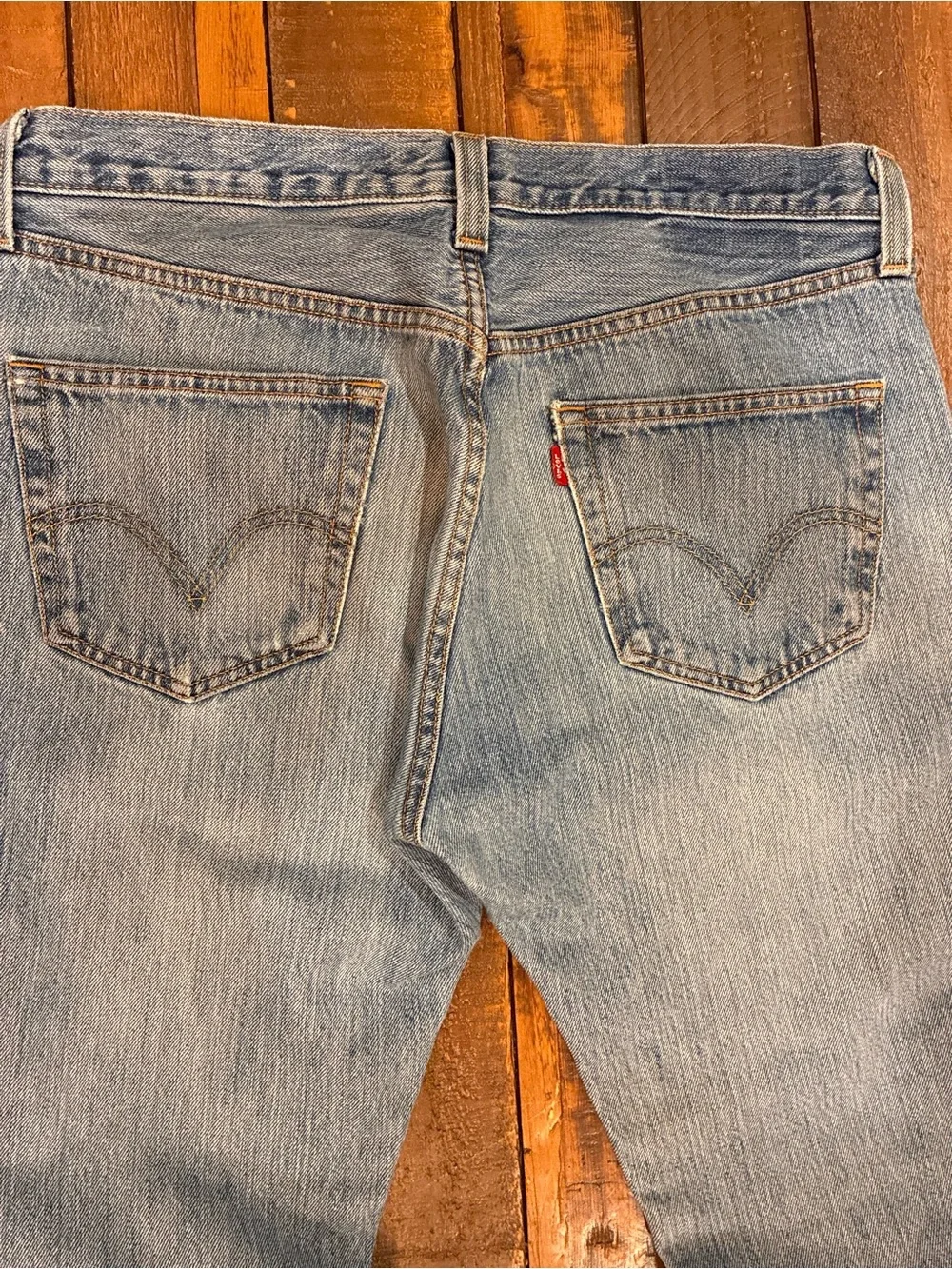Levi's 501 Men’s Straight Jeans in Light Blue Denim with Contrast Stitching